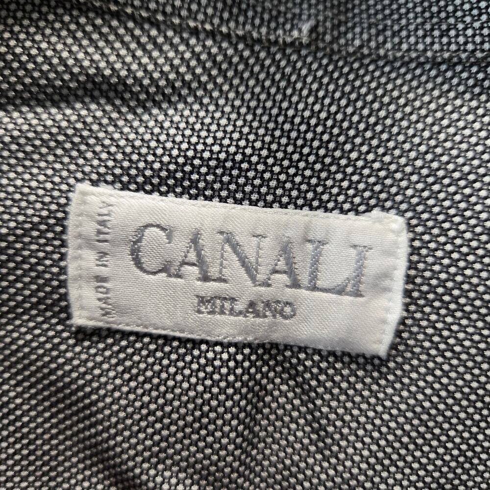 Men's Canali Long Sleeve Button Down Dress Shirt Textured Cotton Gray White 16‎ - Picture 2 of 8